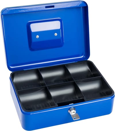 Geldcassette met muntcassette en cijferslot - Blauw 25x18x9cm