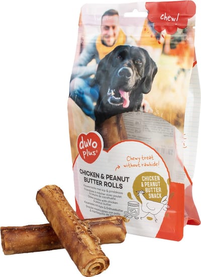 Duvoplus - Hondensnack - Hond - Chew! Kip & Pindakaas Rolls M - 12cm - 5pcs / 330g - 5st