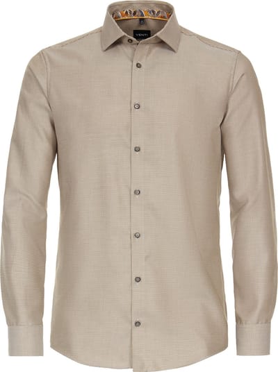 VENTI modern fit overhemd - dobby - geel - blauw - wit mini dessin - Strijkvrij - Boordmaat: 40 (EU maat: M)