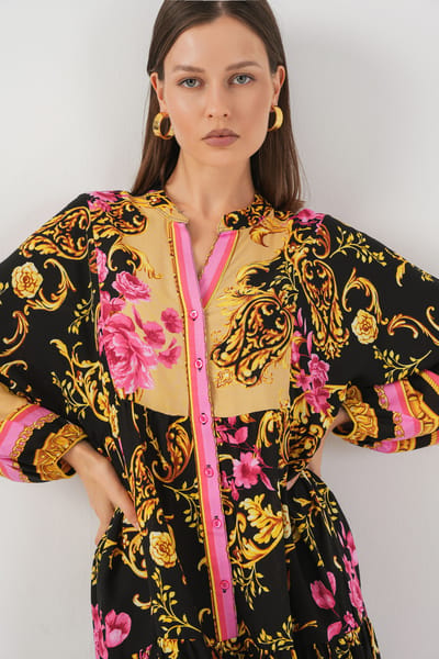 Patroon V-hals Maxi-jurk