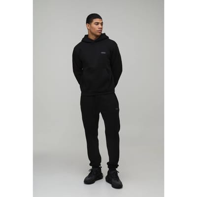 Boxy Fit Heren Sport Trainingspak met Capuchon | Black | Size XS