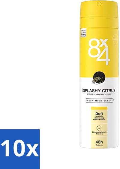 10 x 8 x 4 Deospray - Splashy Citrus - Deodorant - Citrusgeur - 150 ml - Citrus Deodorant - Energiegeur - Frisse Geur - Zweetbescherming - Huidverzorging
