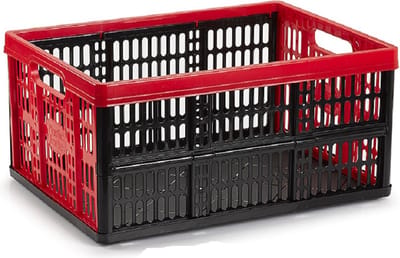 PlasticForte Boodschappenkrat - 32L - 48 x 35 x 24 cm - vouwkrat - opvouwbaar - zwart/rood