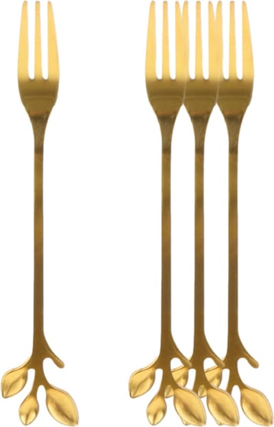 OTIX Gebaksvorkjes - 4 stuks - Goud met Bladeren - Dessertvorkjes - Taartvorkjes - LEAF