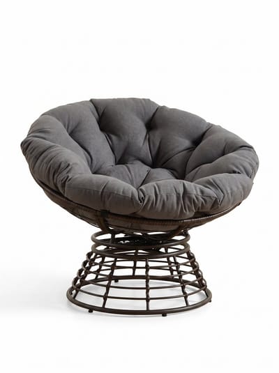 Papasan stoel met kussen - 360 graden rotan draaistoel - Ergonomisch ontwerp - Stille rotatie - Maximaal 130 kg - Binnen en buiten - 92x67cm -Bruin en grijs