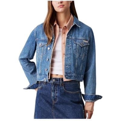 Calvin Klein Korte Enkele Rij Knopen Lange Mouwen Jeansjas Damesjassen Blauw J20J224542-1A4 XS gray