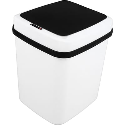 Poubelle Intelligente Grande Capacité Lumière LED Capteur de Mouvement Automatique Poubelle avec Bouton pour Usage Domestique L white
