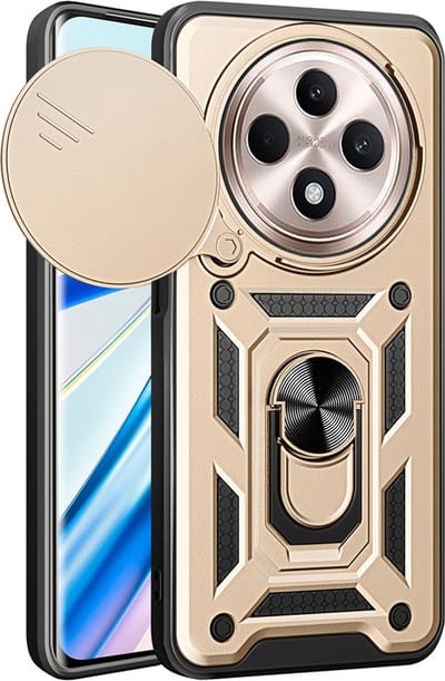 MobyDefend Hoesje - Geschikt voor Oppo Reno12 F - Pantsercase Met Draaibare Ring - Goud