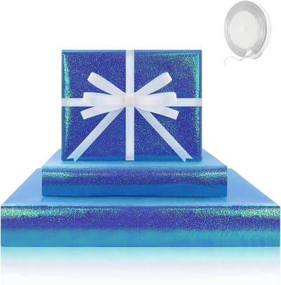 Kleurrijk Holografisch Inpakpapier, 4 Vellen Metallic Geschenkpapier voor Verjaardagen, Babyshowers en Feestjes met Strik en Regenboogdesign