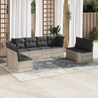 vidaXL - 8-delige - Loungeset - met - kussens - poly - rattan - lichtgrijs