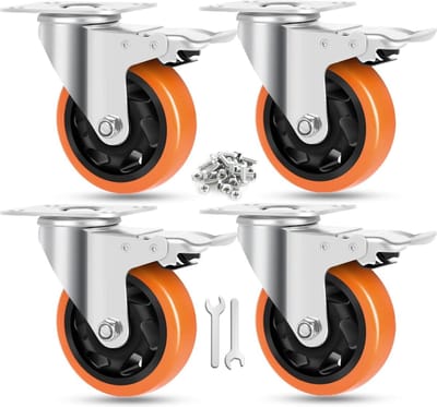 Meubelwielen 100mm - Zware belasting 540kg - Polyethyleen - Dubbele vergrendeling - Kar Werkbank - Set van 4