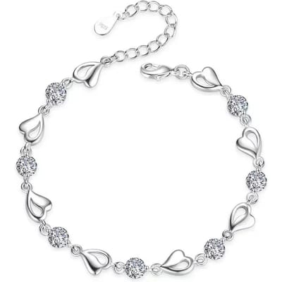 925 Sterling Zilver Hartvormige Ketting Armband Set voor Vrouwen Vintage Koreaanse Blauwe Kristallen Armbanden Sieradenset Feestsieraden white