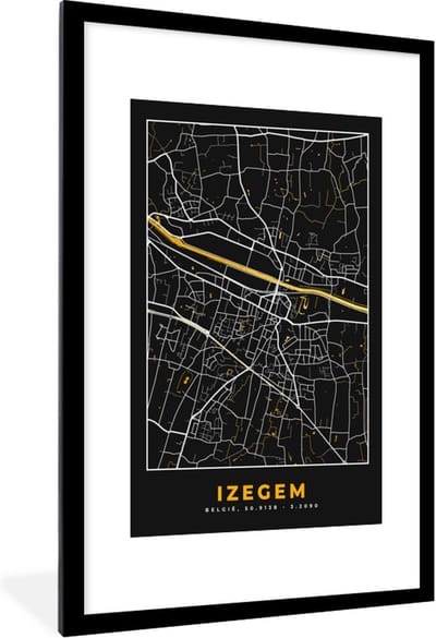 Fotolijst incl. Poster - Plattegrond - Stadskaart - Izegem - Goud - Kaart - 80x120 cm - Posterlijst