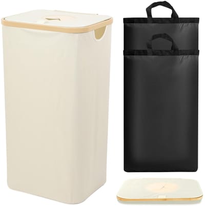 Dailygoods - Wasmand, 120 l, vuile wasverzamelaar, ruimtebesparend, XXL-wasmand, opvouwbaar, met 2 stuks, waterdicht, afneembaar, voor speelgoed en flessen (wit)