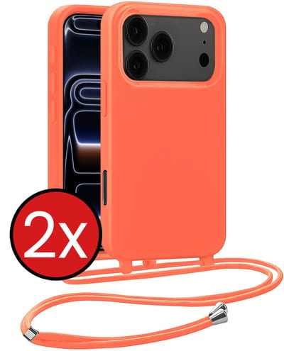 Hoesje Geschikt voor iPhone 17 Pro / 18 Pro Hoesje Siliconen Case Met Koord - Hoes Geschikt voor iPhone 17 Pro / 18 Pro Hoesje Backcover Met Telefoonkoord - Papaya - 2 PACK