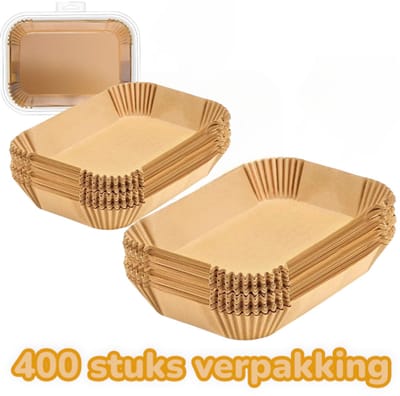Dutchers® 400 stuks Airfryer Bakpapier voor Dubbele Heteluchtfriteuse – 22x14 cm – Te gebruiken voor: Ninja AF300EU, AF400EU, AF451EU, AF500EU, SL400EU en Andere Tweezone Airfryers