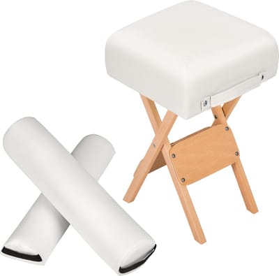 tectake® Kruk + Halve Rol + Volle Rol Voor Massagetafel - Diverse Kleuren - Massage Hocker met 2 rolkussens - Wit