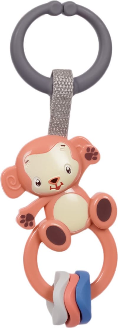 Speelgoedtopdeals - Rammelaar Hangspeeltje Buggyspeeltje - Aap lichtbruin met Ringen