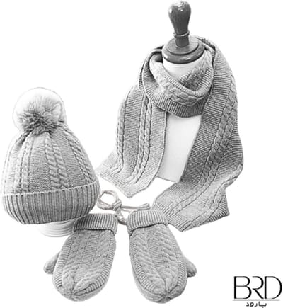 BRD® 3-Delige Winterset Kind Grijs - Muts met Pompon Sjaal & Wanten met koord