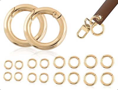 16 Stuks Karabijnhaken en Sleutelringen voor Doe-Het-Zelf Handwerk, Tassenaccessoires en Portemonnee (Goud, Rond)