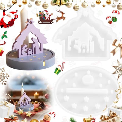 2 Stuks Watervormige Kerst Siliconen Mallen voor Crib, Boom en Huisvorm met Basis voor Creatieve Decoraties