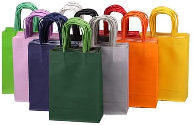 Dailygoods - 20 stuks kleine zakjes van kraftpapier met handgrepen (21 x 15 x 8 cm) – kleine geschenkverpakking in 10 kleuren, veelzijdig voor feestjes, handwerk en bewaren