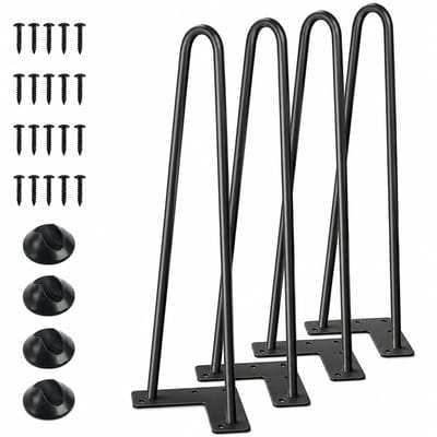 JustValue Hairpin Meubelpoten - Set van 4 - 40,6 cm - Staal Mat Zwart - Industrieel Design - Rubber Vloerbeschermers - Voor Salontafel Bureau DIY