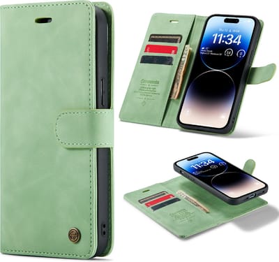 Casemania Hoesje Geschikt voor Apple iPhone 14 Pro Pistache Green - 2 in 1 Magnetic Book Case