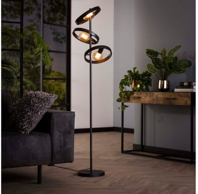 Vloerlamp met 3 Lampen in Hover Design Charcoal Kleur - Vloerlampen - 40x40x155 cm - Sfeervolle Verlichting - Hoogwaardige Kwaliteit - Charcoal Vloerlamp - Modern Design - Perfect voor Woonkamer of Slaapkamer