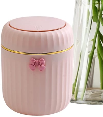 Mini Tafelprullenbak - Klein afvalbakje - Bureau organiseren - Met drukdeksel - 16.5 cm hoog - Roze