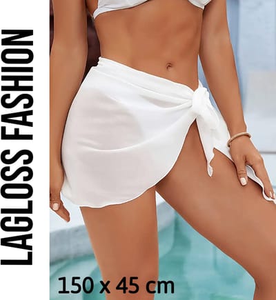 LaGloss® Cover-Up Rok Bikini Broekje Wit – 150x45 cm | Elegante & Veelzijdige Beach Cover-Up voor Dames