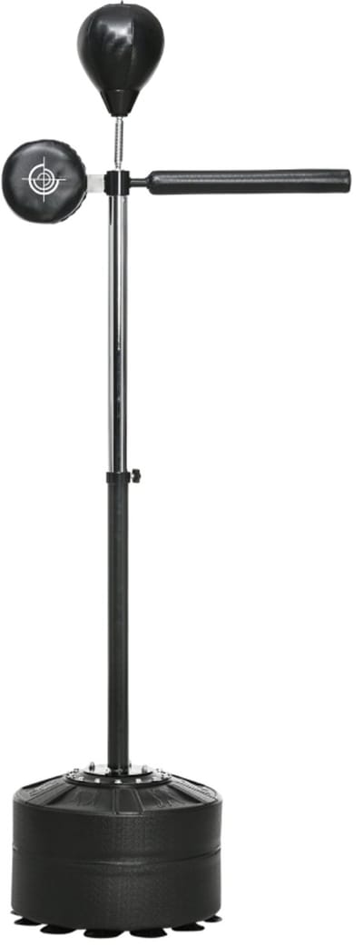 Boksstandaard - met Snelheidsballen, 360° Reflexstang en Zuignapvoet - in Hoogte Verstelbaar 163-205 cm - Reflextrainer - Bokstrainer - Boksbal Staand - Bokszak - Bokspaal - Boxing - Zwart