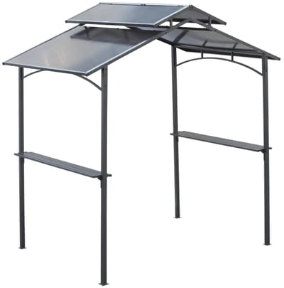 Grill Paviljoen - Grillpaviljoen met Zijplanken & Vlamvertragend Dak - BBQ Overkapping - Gazebo - Regenhoes - Tuinpaviljoen - Grillluifel voor Buitengrill - BBQ Tent - Pergola - voor Tuin, Balkon & Feesten - Zwart + Bruin