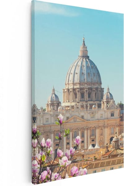 Artaza Canvas Schilderij Sint-Pietersbasiliek - 20x30 cm - Klein - Wanddecoratie Skyline - Muurdecoratie Christelijk - Schilderijen Op Canvas Bloesem