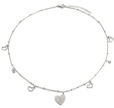 Ketting met Hartjes - RVS - Lengte 40-44 cm - Zilverkleurig – valentijn – cadeau