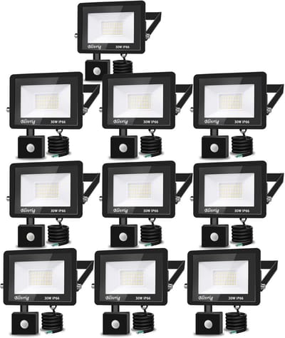 10x Krachtige 30W LED Buitenlamp met Bewegingssensor - 3000lm Waterproof IP66 Koud Wit 6000K
