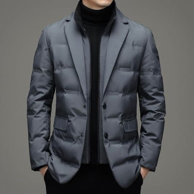 Fausse Veste en Duvet Chaud et Décontracté à Col Amovible pour Homme 6XL grise