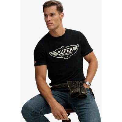 Superdry T-shirt met Autologo en Relaxte Pasvorm Black Grootte: L