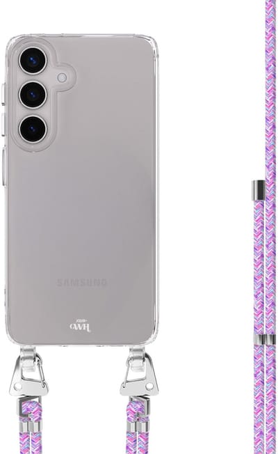 xoxo Wildhearts siliconen hoesje - Geschikt voor Samsung Galaxy S26 Plus - Purple Fever - Telefoonhoesje - Hoesje met koord - telefoonkoord - Transparant hoesje - In lengte verstelbaar - Paars koord