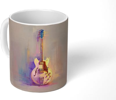 Mok - Koffiemok - Gitaar - Pastel - Schilderachtig - Mokken - 350 ML - Beker - Koffiemokken - Theemok