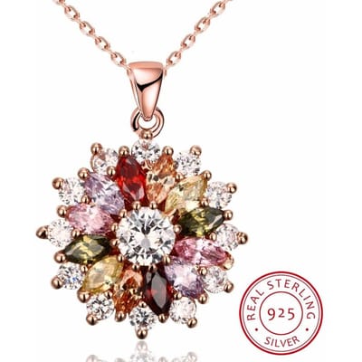 Luxe Merk Mode Sieraden Kristal Mona Lisa Kleurige Zirkoon Hanger Ronde Bloem Maan Ronde Ketting beige