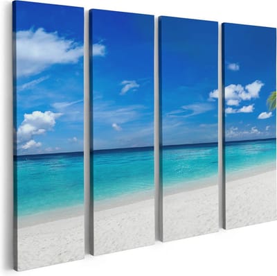 Artaza Canvas Schilderij Vierluik Tropisch Strand Met Een Palmboom - 80x60 - Foto Op Canvas - Canvas Print