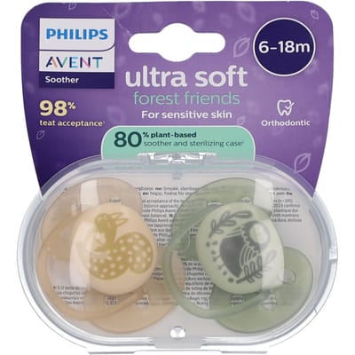 Philips Avent Ultra Soft – Superzachte siliconen fopspeen (6-18 mnd) – Voor gevoelige huid – 2 stuks - SCF091/46