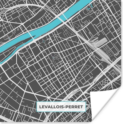 Poster Levaillois-Perret - Frankrijk - Plattegrond - Kaart - Stadskaart - 100x100 cm XXL