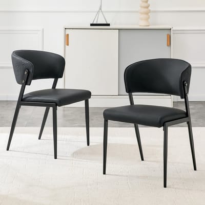 STILVORA Eetkamerstoel – Modern Design – Set Van 2 – Ergonomische Rugleuning Met Gewatteerde Zitting – Voor Eetkamer, Woonkamer, Keuken En Kantoor – Kunstleer Zwart