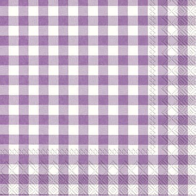 Ihr Servetten Vichy Karo - 20x stuks - 3-laags - - paars/wit geblokt - 33 x 33 cm - Lente/pasen