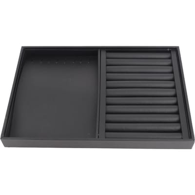 Sieraden Display Tray Armband Ring Oorbel Ketting Houder Opbergplaat Doos (Zwart PU)