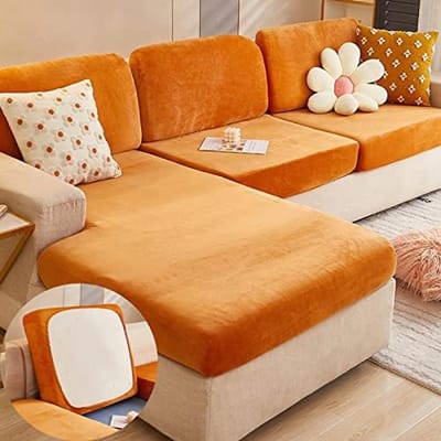 kussenhoes voor L-vormige bankhoes met chaise longue 1 2 3 zitkussen hoes meubelbeschermer bankkussenhoezen(oranje bank(3 stuks))
