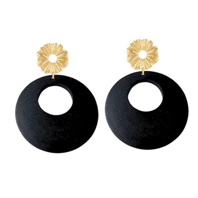 Oorbellen hout zwart-goudkleur- Charme Bijoux