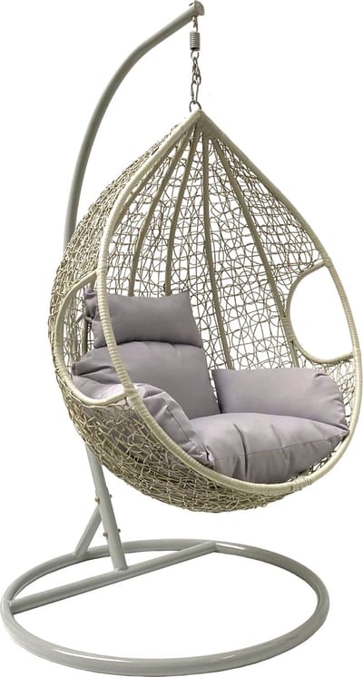 Rijoka Hangstoel Eggy Twisted Schommelstoel – Grijs Rattan - Grijs Kussen - Large - Voor personen 1.90m Max.